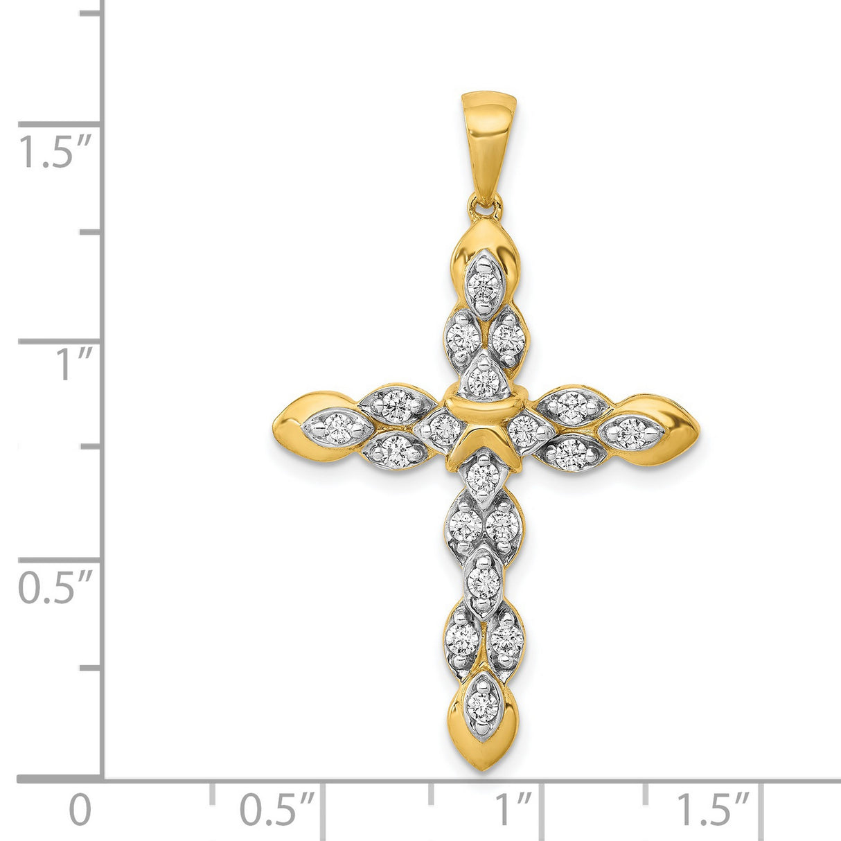 14k Yellow Gold Cross Pendant with Diamond, Classic Polished Religious Charm