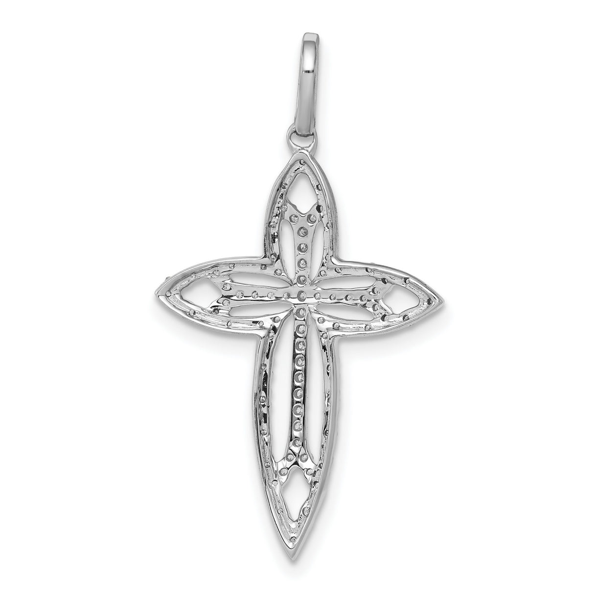 14k White Gold Cross Pendant with Diamond Accent, Openwork Religious Design