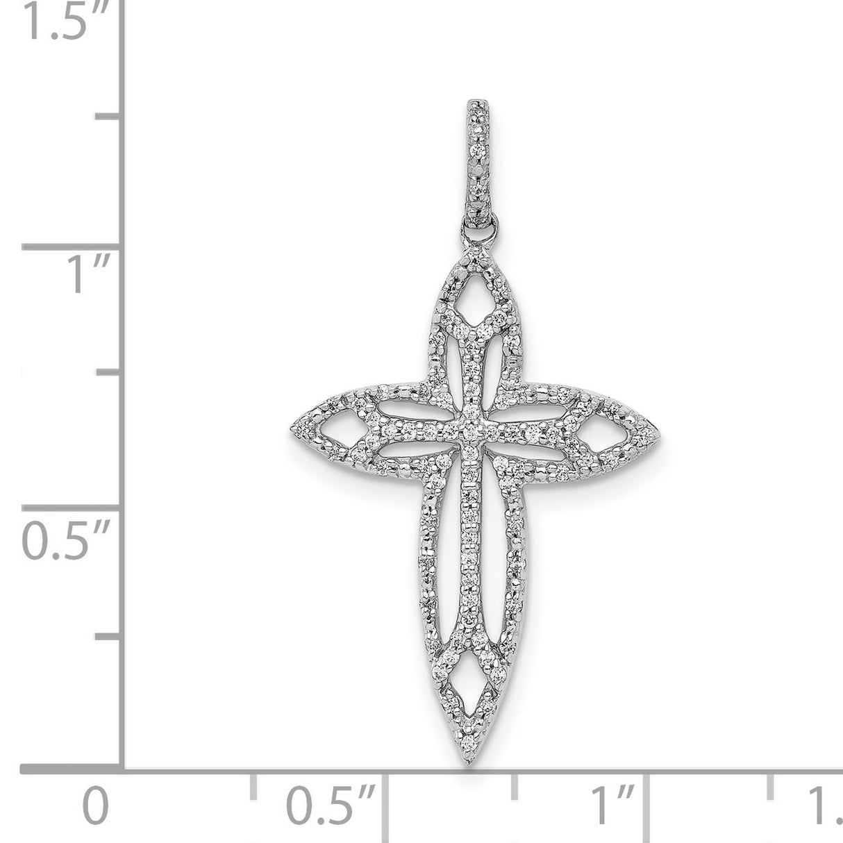 14k White Gold Cross Pendant with Diamond Accent, Openwork Religious Design