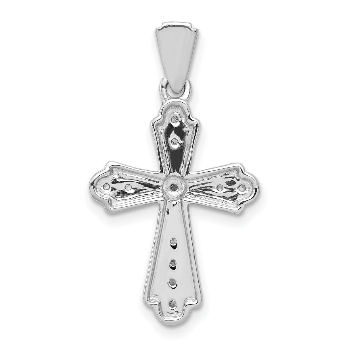 14k White Gold Diamond Cross Pendant, Polished Modern Religious Charm for Men and Women