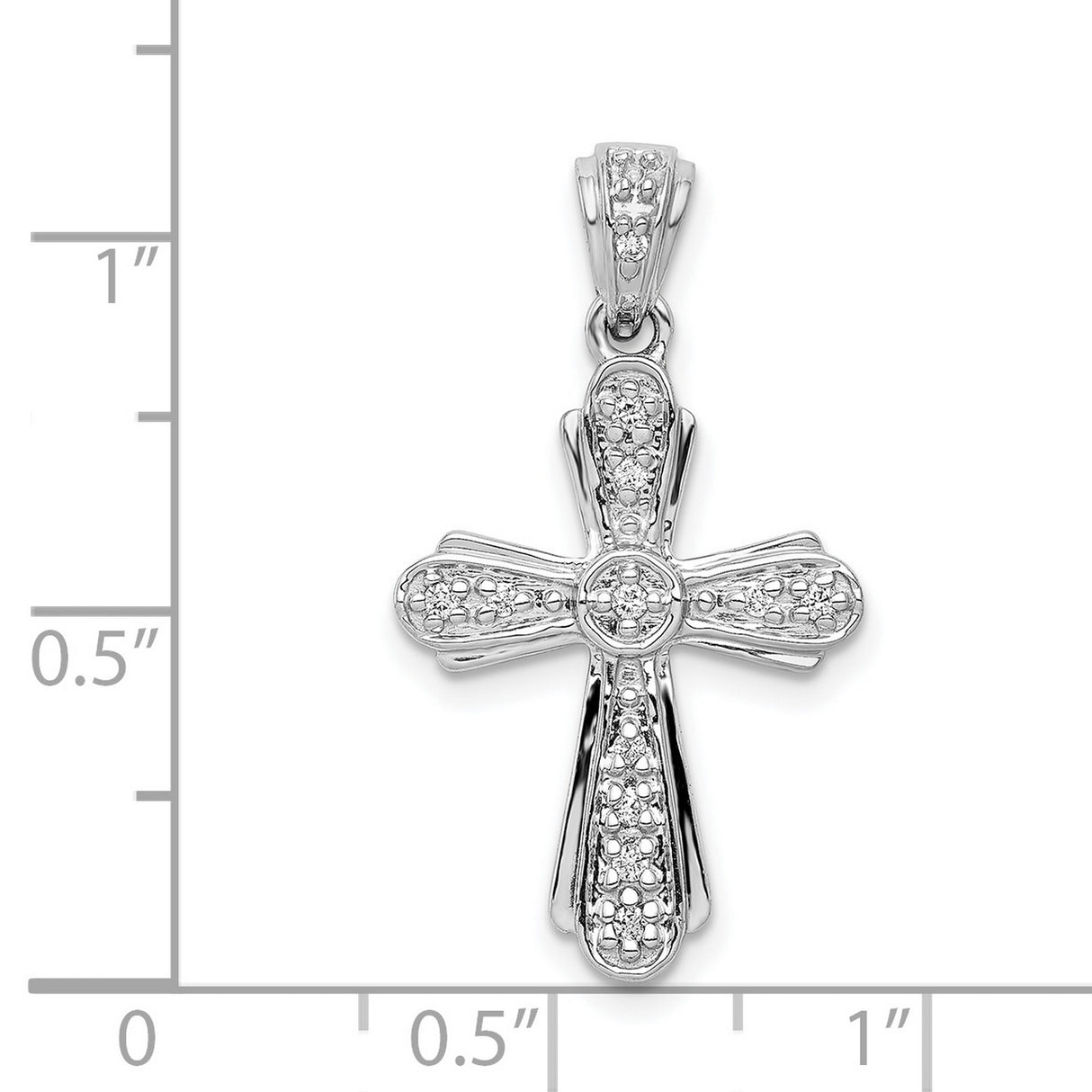 14k White Gold Diamond Cross Pendant, Polished Modern Religious Charm for Men and Women
