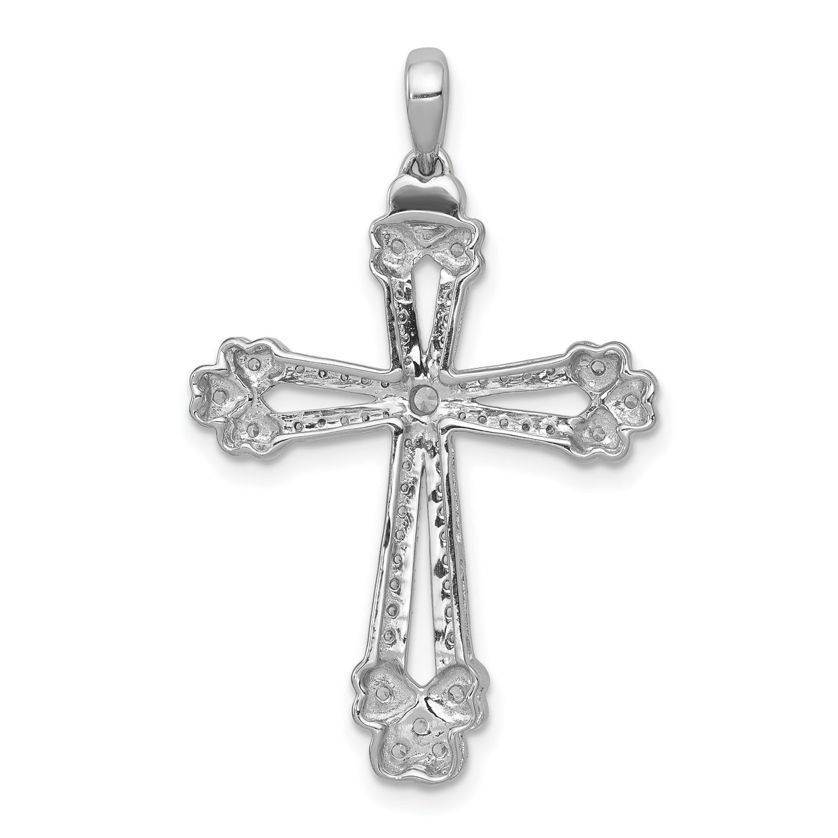 14k White Gold Diamond Cross Pendant, Budded Open Design Religious Jewelry for Men and Women