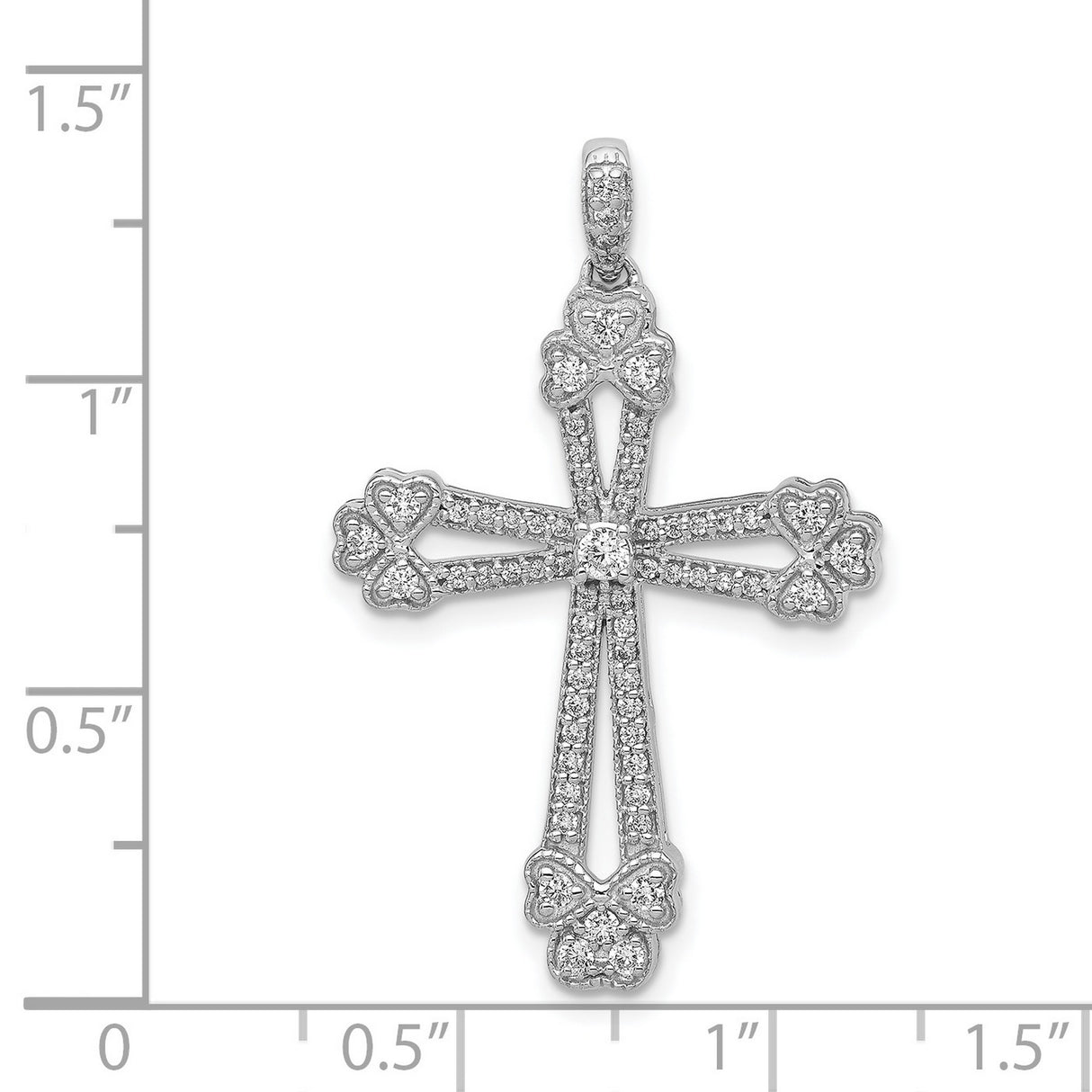 14k White Gold Diamond Cross Pendant, Budded Open Design Religious Jewelry for Men and Women