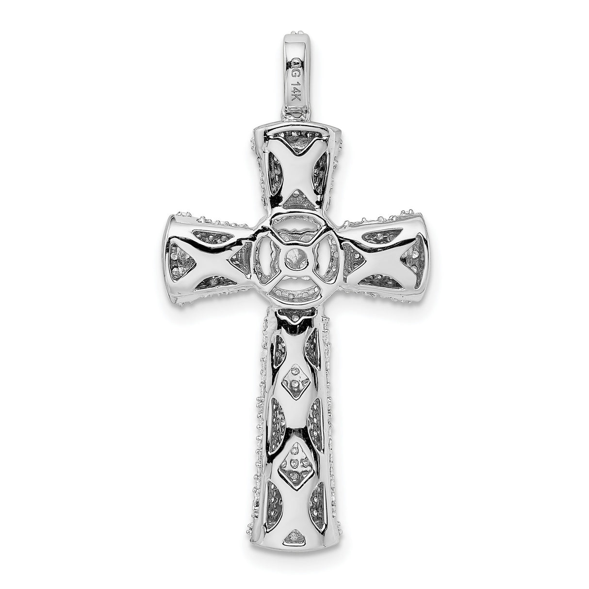 14k White Gold Cross Pendant with Diamond Cluster Pavé Setting, Religious Jewelry for Men and Women