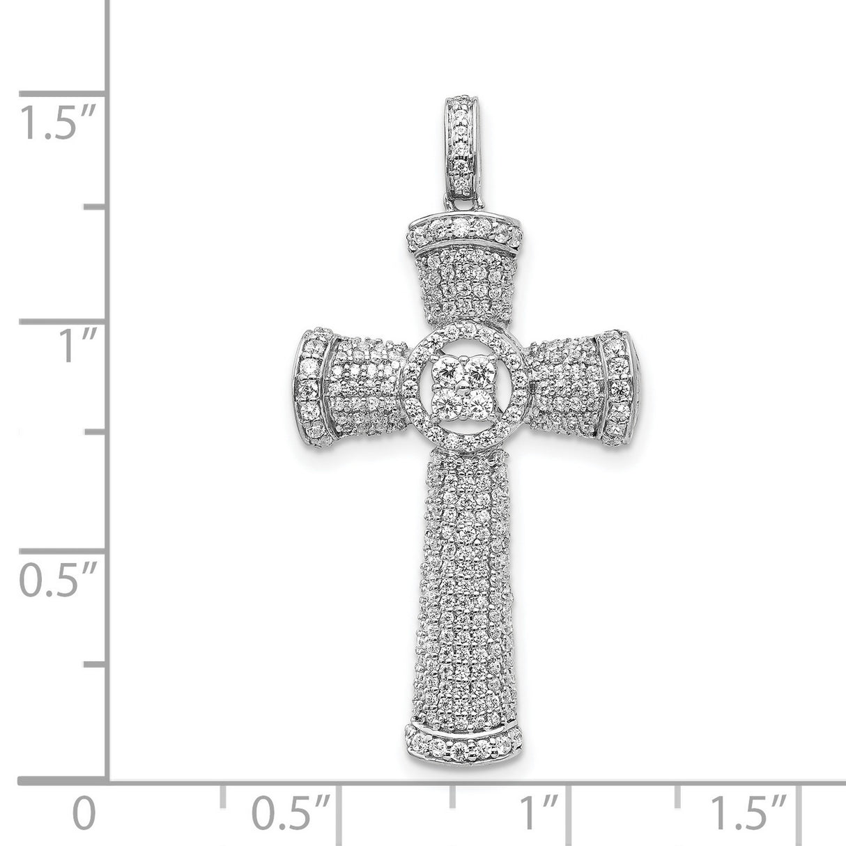 14k White Gold Cross Pendant with Diamond Cluster Pavé Setting, Religious Jewelry for Men and Women