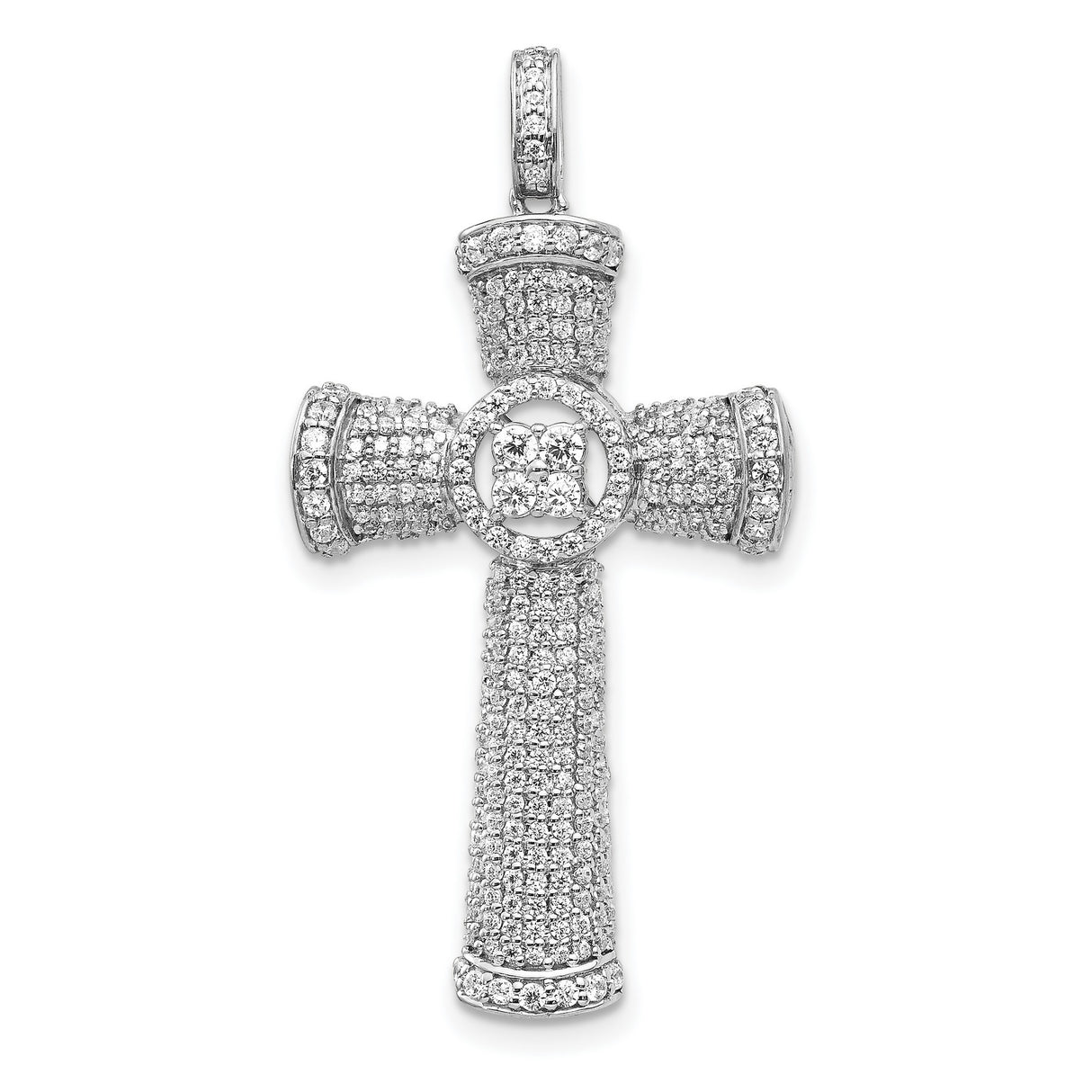 14k White Gold Cross Pendant with Diamond Cluster Pavé Setting, Religious Jewelry for Men and Women