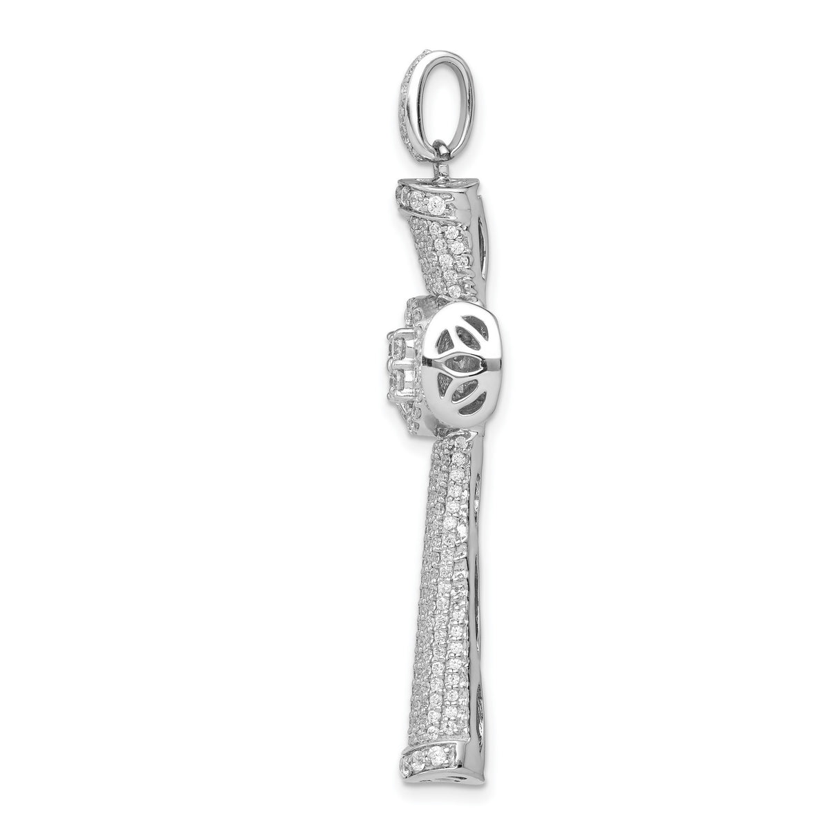 14k White Gold Cross Pendant with Pavé Diamond Accents, Modern Religious Charm