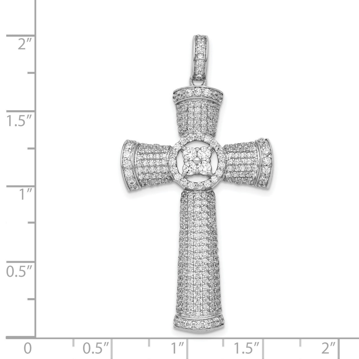 14k White Gold Cross Pendant with Pavé Diamond Accents, Modern Religious Charm