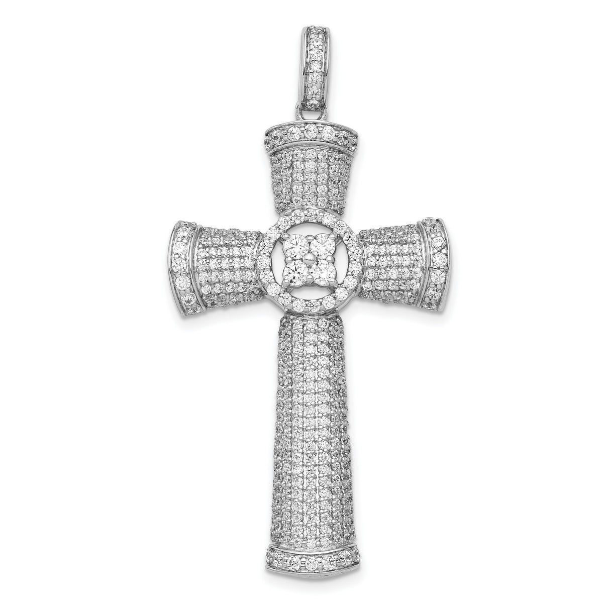 14k White Gold Cross Pendant with Pavé Diamond Accents, Modern Religious Charm