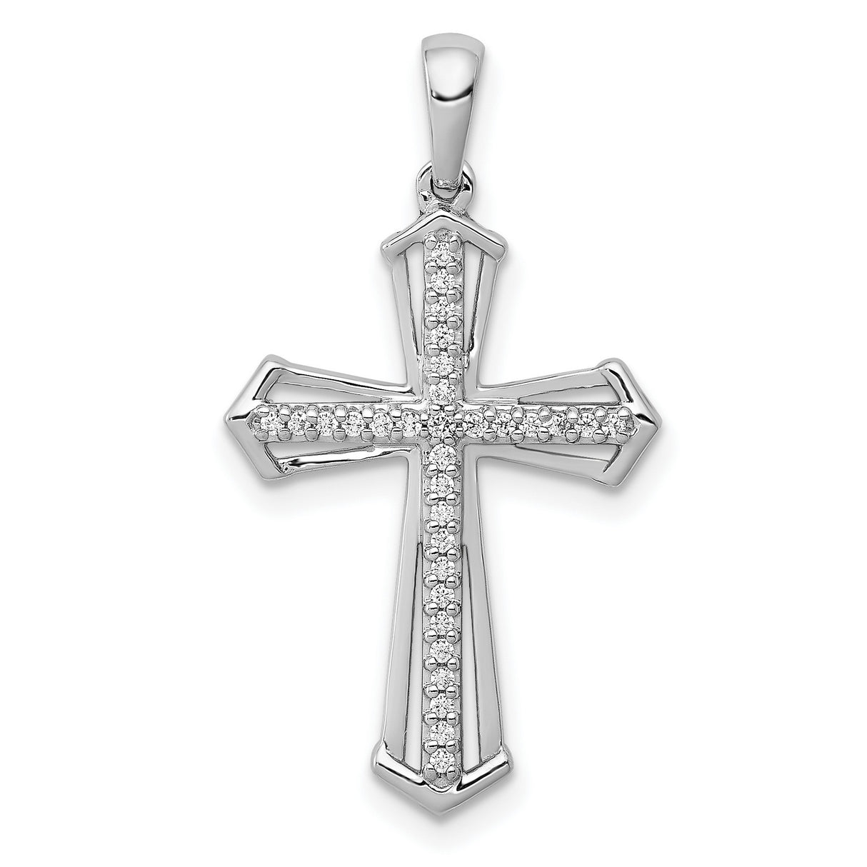 10k White Gold Diamond Cross Pendant with Channel Setting, Geometric Design, Christian Jewelry