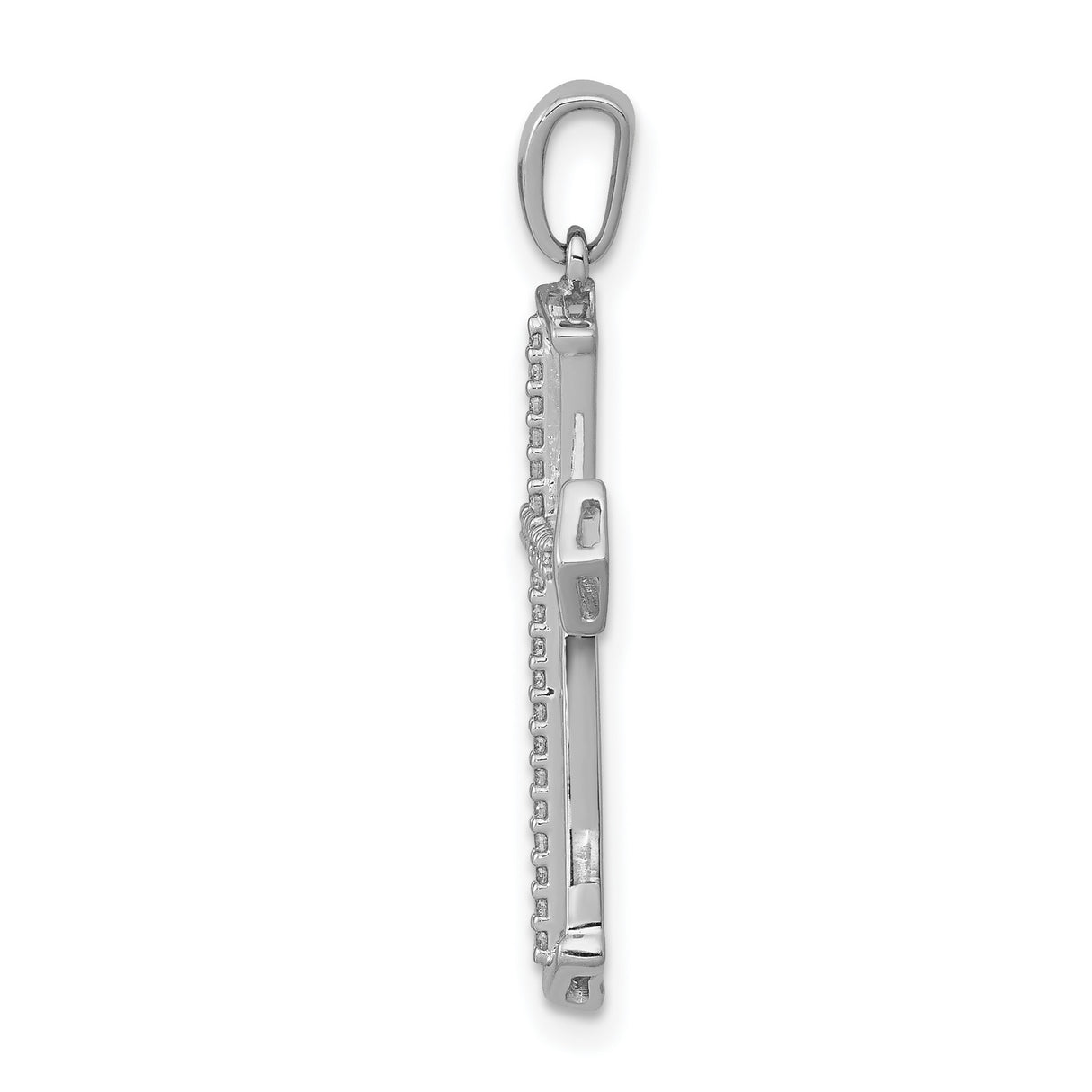 14k White Gold Diamond Cross Pendant, Beveled Edge, Polished Minimalist Style