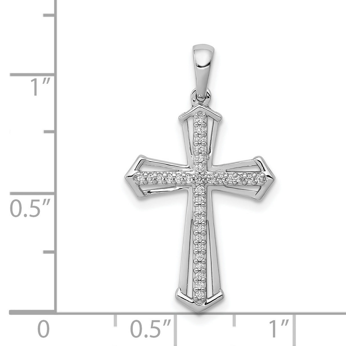 14k White Gold Diamond Cross Pendant, Beveled Edge, Polished Minimalist Style