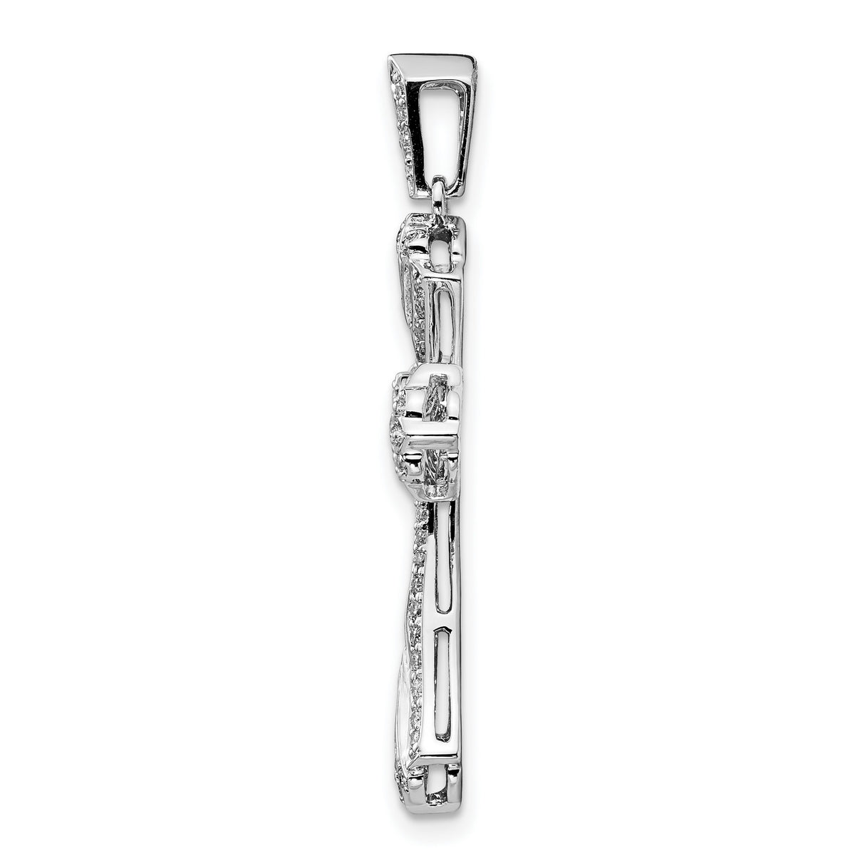 14k White Gold Cross Pendant with Diamond Flared Arms, Polished Religious Charm