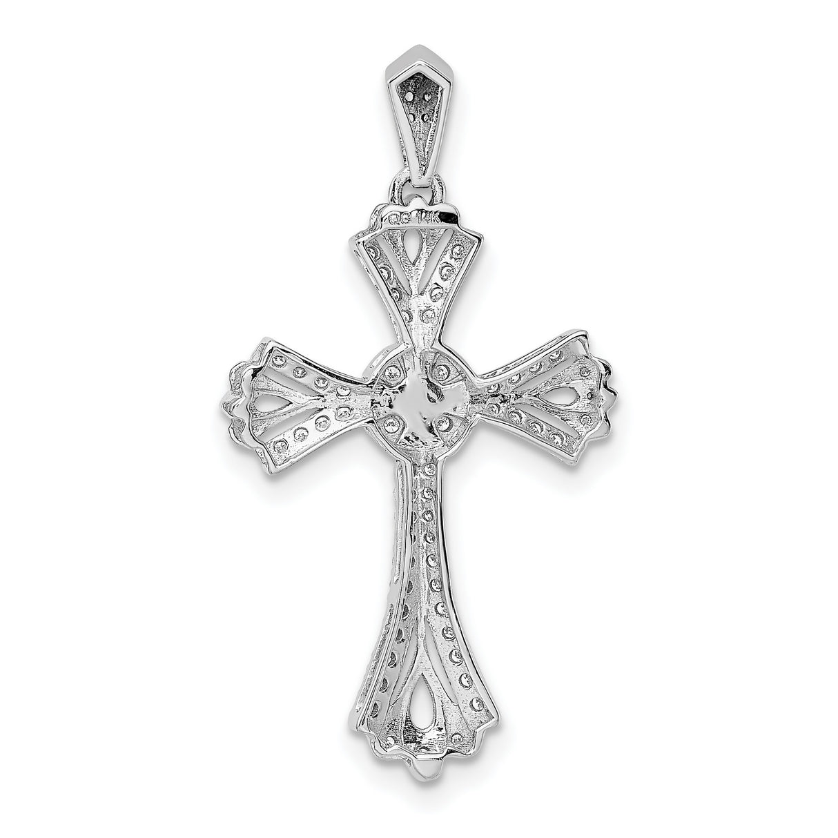 14k White Gold Cross Pendant with Diamond Flared Arms, Polished Religious Charm
