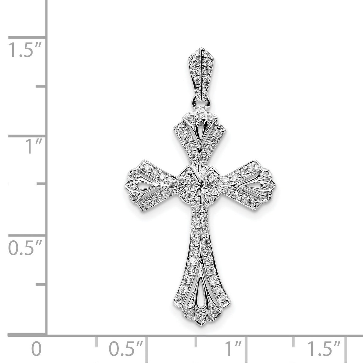 14k White Gold Cross Pendant with Diamond Flared Arms, Polished Religious Charm