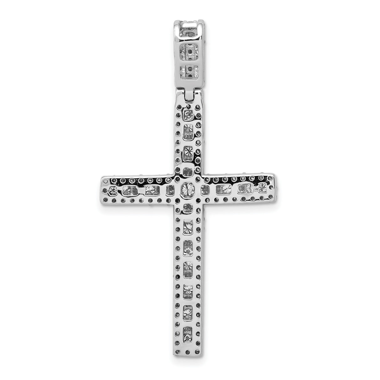 14k White Gold Diamond Latin Cross Pendant with Symmetrical Religious Design