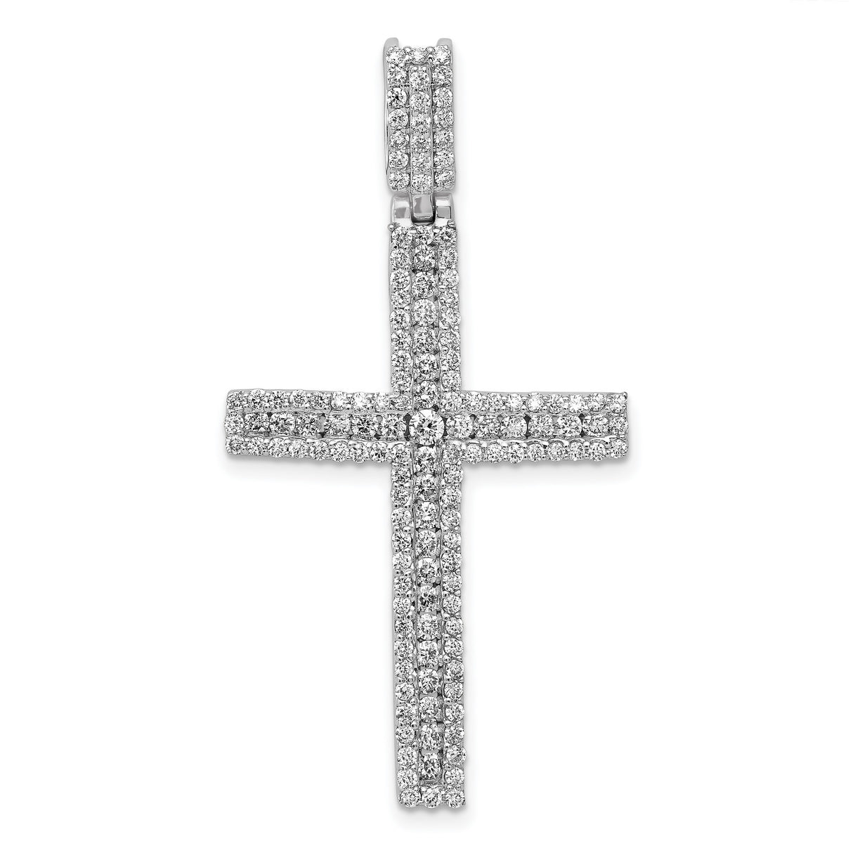 14k White Gold Diamond Latin Cross Pendant with Symmetrical Religious Design
