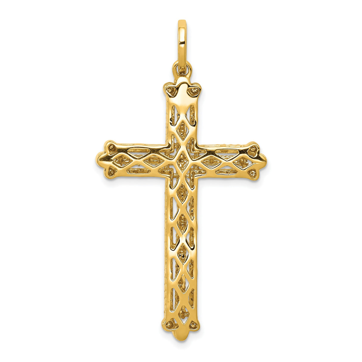 14k Yellow Gold Cross Pendant with Diamond Accents, Budded Filigree Design