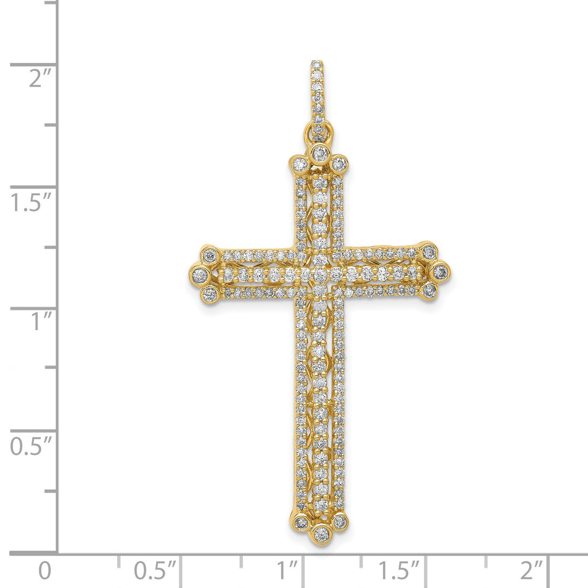 14k Yellow Gold Cross Pendant with Diamond Accents, Budded Filigree Design