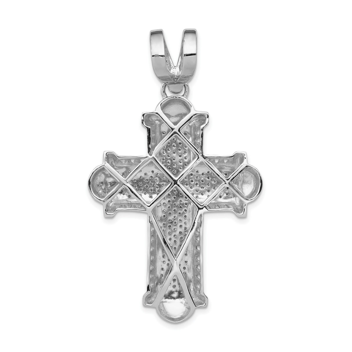 14k White Gold Cross Pendant with Diamond Accents, Modern Religious Unisex Design