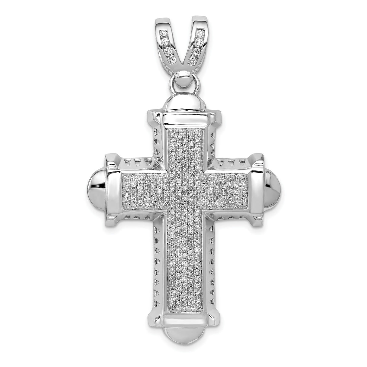 14k White Gold Cross Pendant with Diamond Accents, Modern Religious Unisex Design