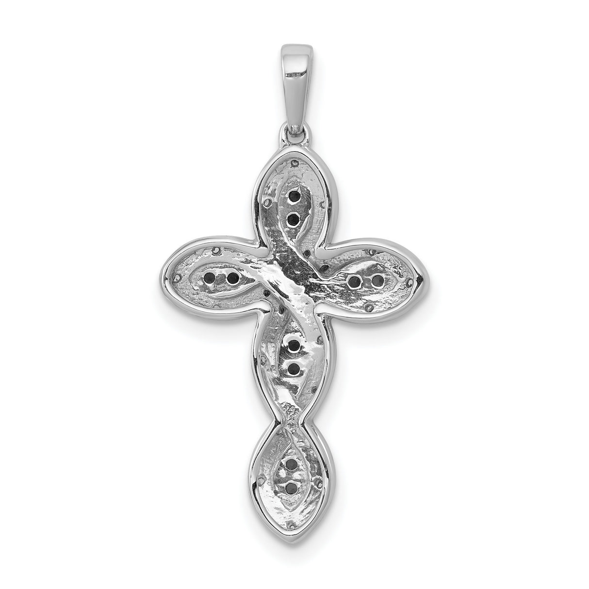 14k White Gold Cross Pendant with Blue Diamond, Pave Setting, Twisted Halo Design