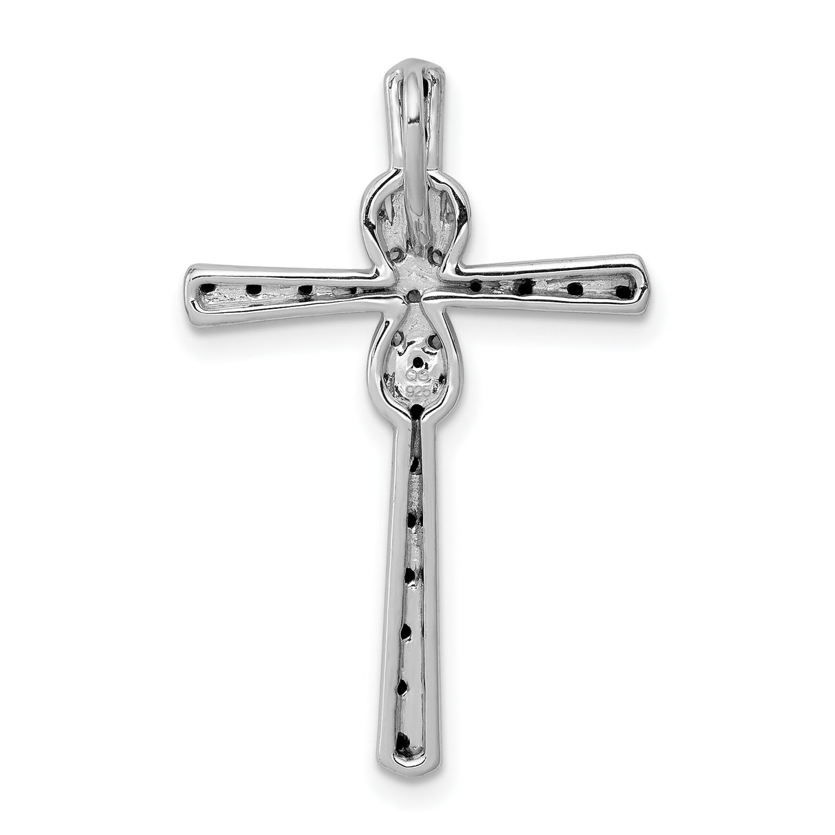 14k White Gold Infinity Cross Pendant with Black and White Diamonds, Modern Religious Charm