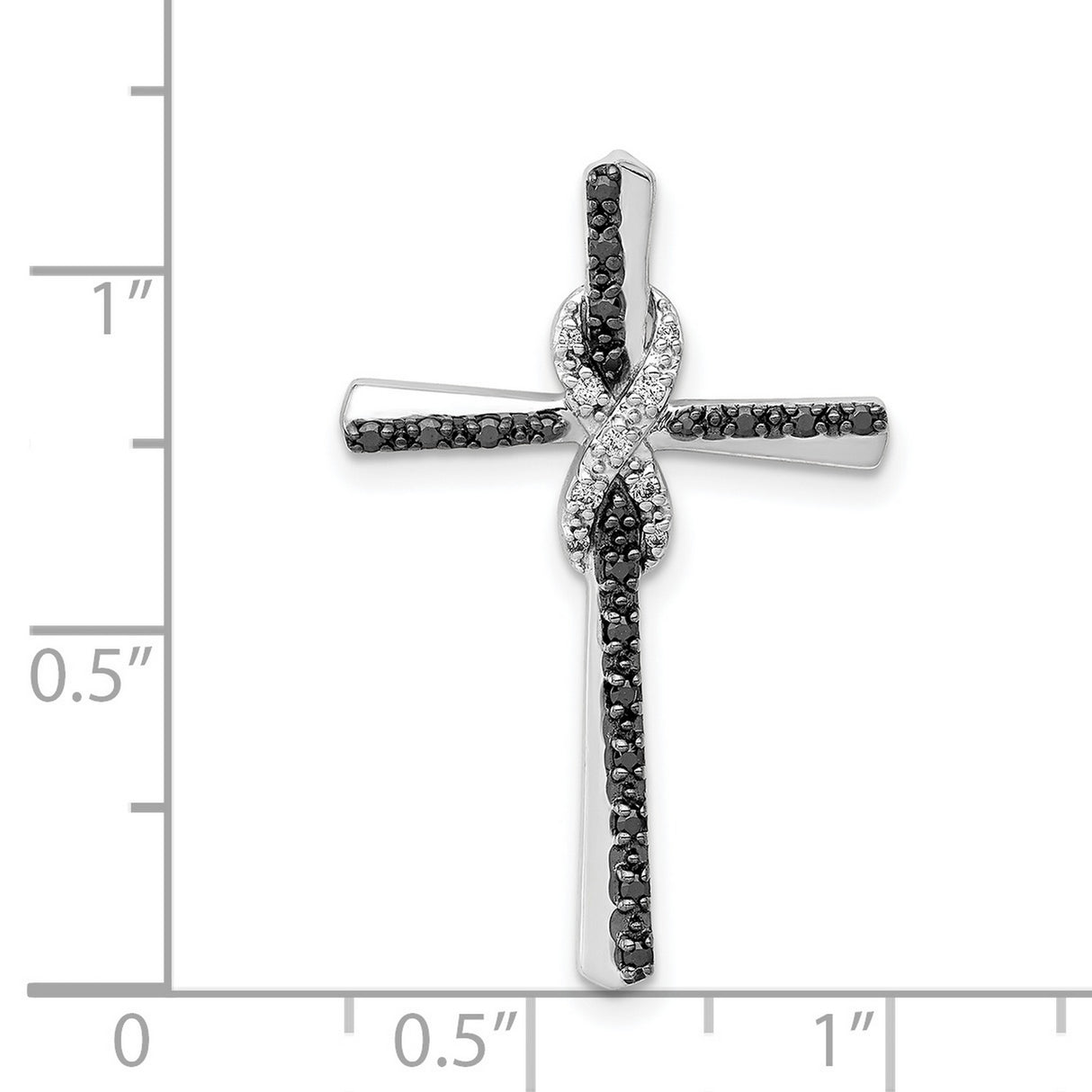 14k White Gold Infinity Cross Pendant with Black and White Diamonds, Modern Religious Charm