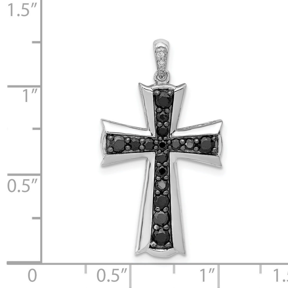 14k White Gold Cross Pendant with Black Diamond, Beveled Design for Men and Women