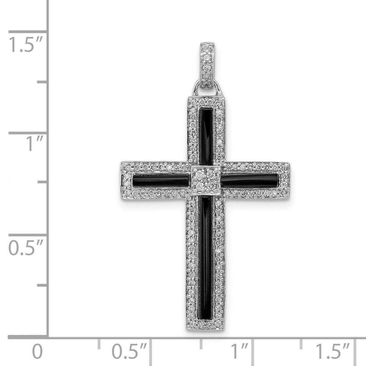 14k White Gold Cross Pendant with Onyx and Diamond, Black Inlay, Religious Statement Jewelry