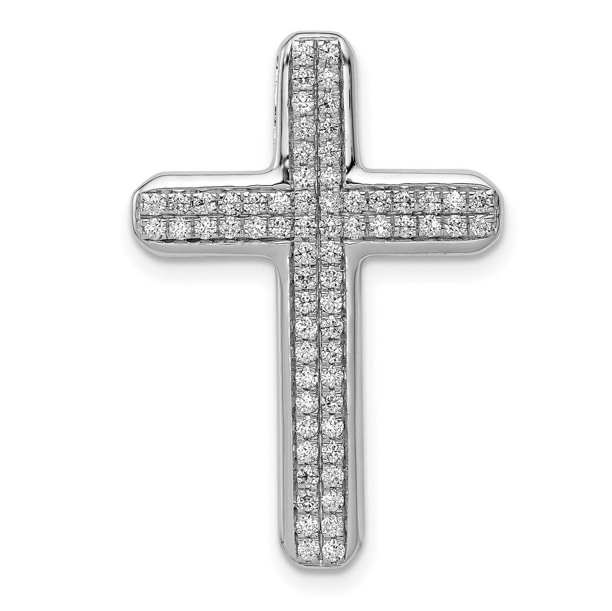 14k White Gold Diamond Latin Cross Pendant with Pave Setting for Men and Women
