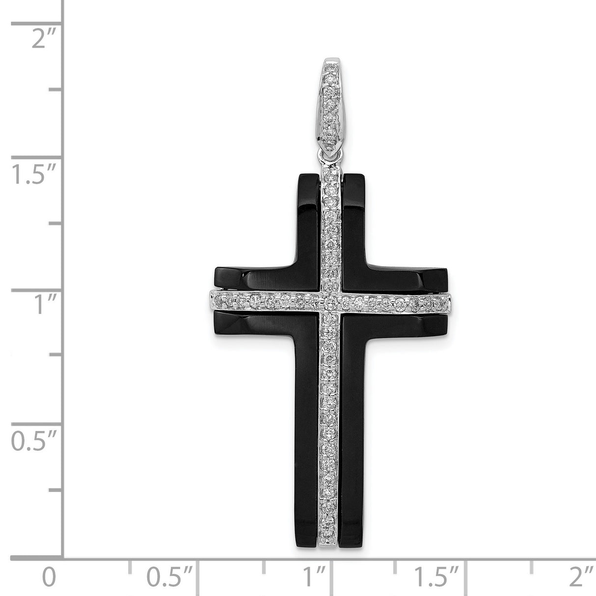 14k White Gold Cross Pendant with Onyx and Diamond, Modern Religious Design