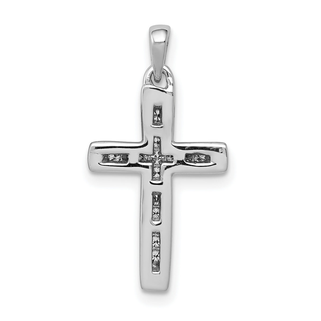 14k White Gold Diamond Cross Pendant, Small Polished Faith Charm for Men and Women