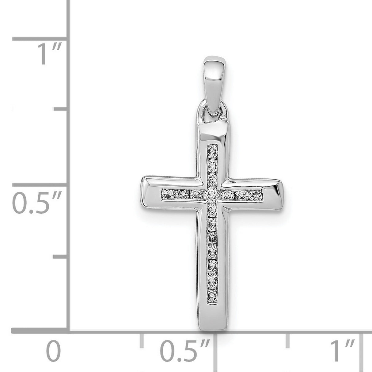 14k White Gold Diamond Cross Pendant, Small Polished Faith Charm for Men and Women