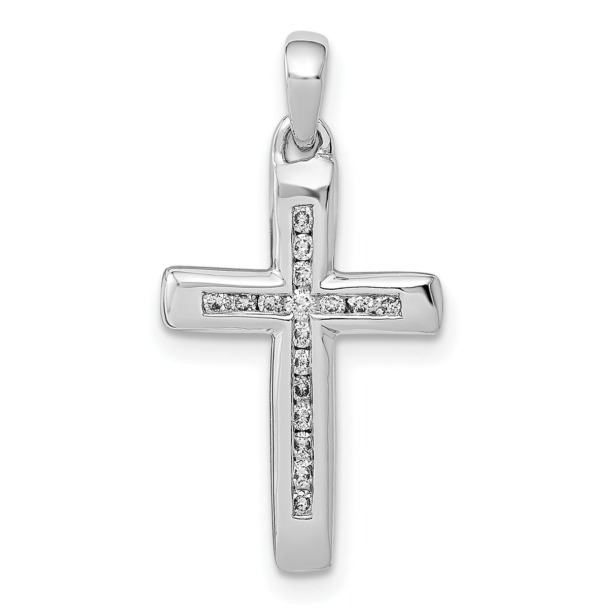 14k White Gold Diamond Cross Pendant, Small Polished Faith Charm for Men and Women