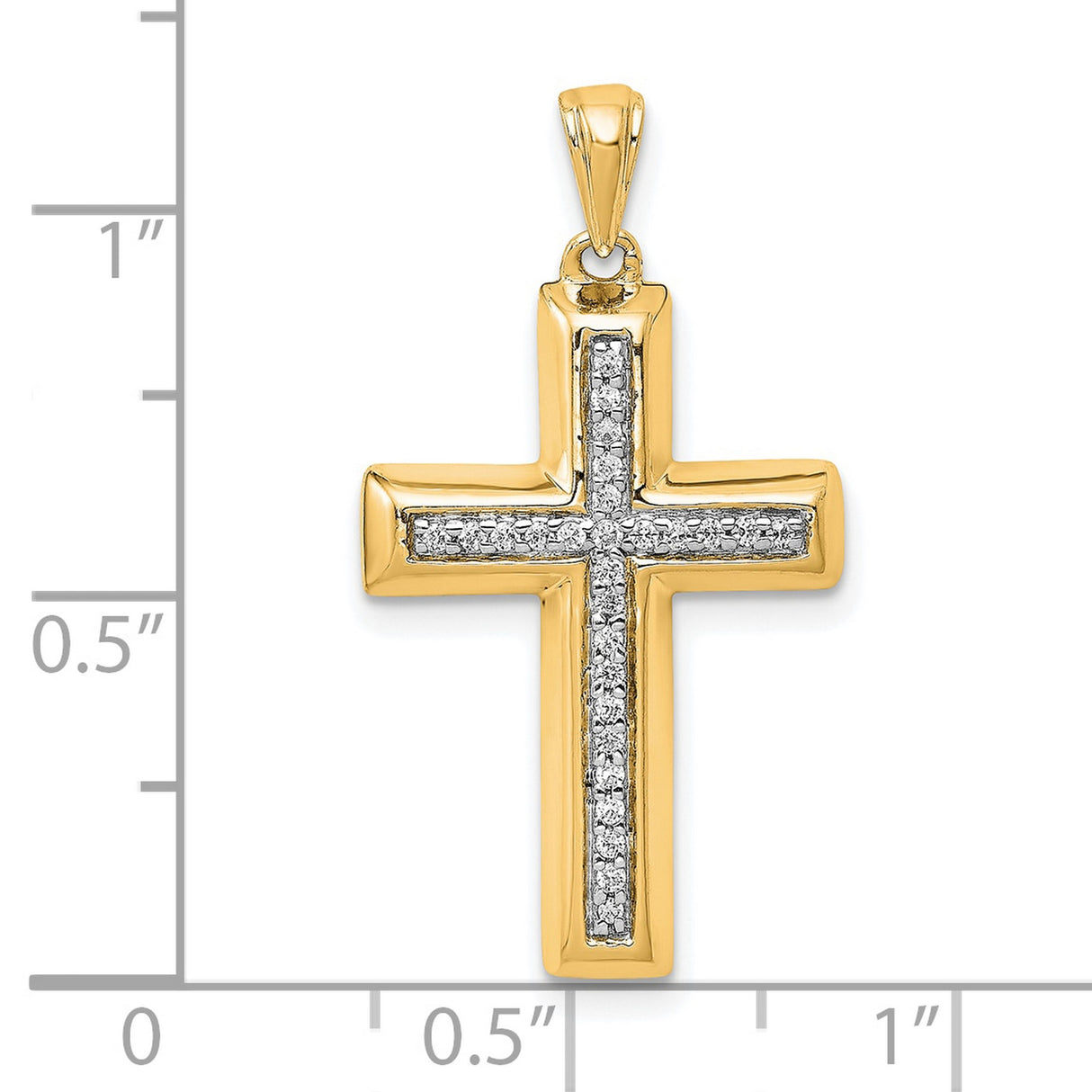 14k Yellow Gold Diamond Cross Pendant with Channel Set Round Stones, Polished Finish, Unisex Religious Jewelry