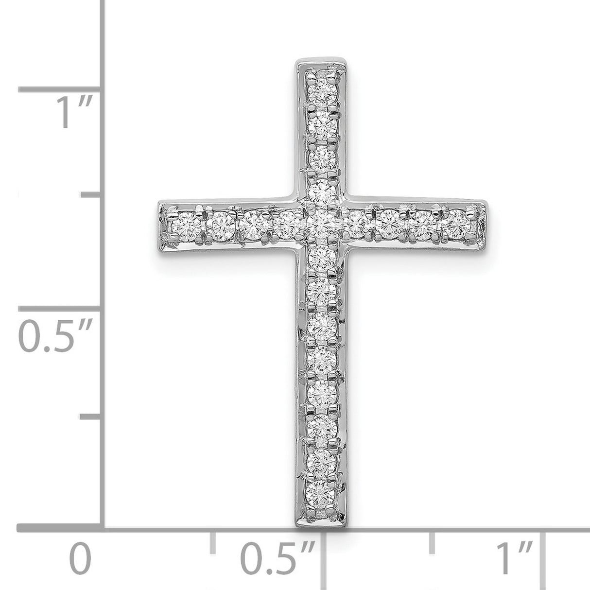 10k White Gold Cross Pendant with Channel Set Diamonds, High Polish Religious Jewelry