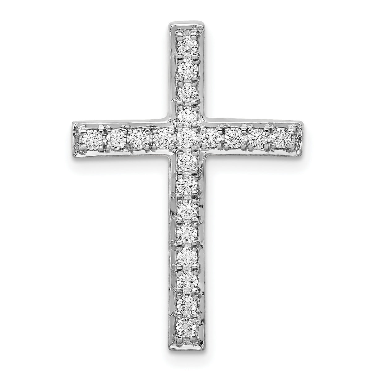 10k White Gold Cross Pendant with Channel Set Diamonds, High Polish Religious Jewelry