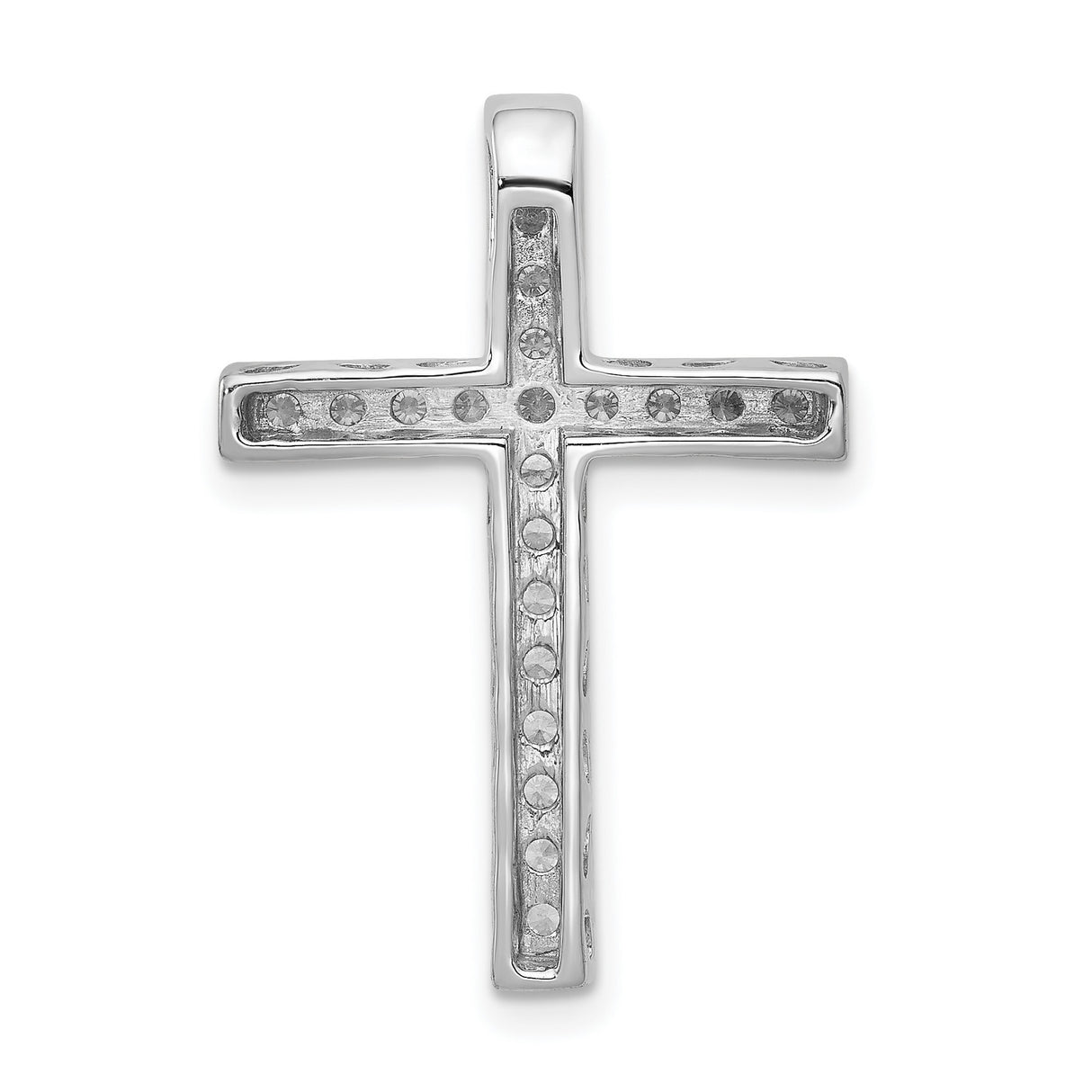 14k White Gold Diamond Cross Pendant with Polished Finish, Religious Symbolic Jewelry