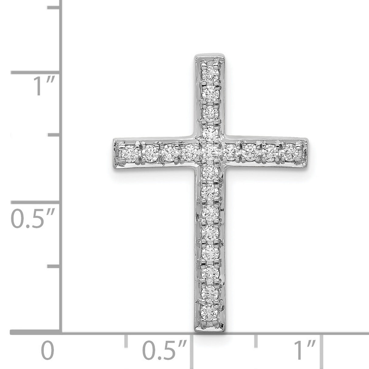 14k White Gold Diamond Cross Pendant with Polished Finish, Religious Symbolic Jewelry