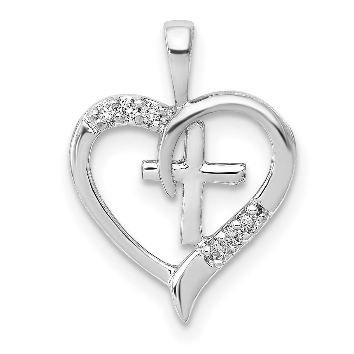 14k White Gold Diamond Cross Pendant, Modern Polished Design, Spiritual Minimalist Style