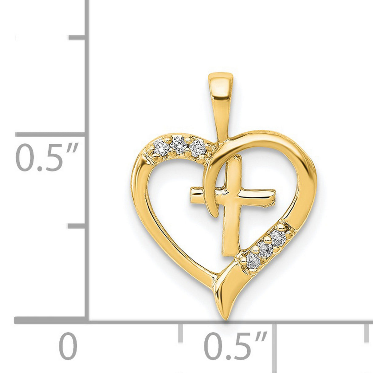 14k Yellow Gold Cross Pendant with Diamond Accent and Heart Design