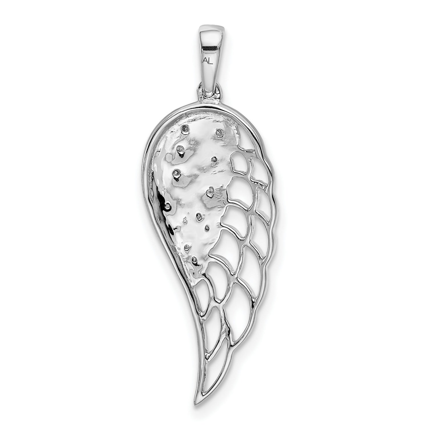 14k White Gold Angel Wing Pendant with Diamond Accents, Memorial and Faith-Inspired Jewelry for Women