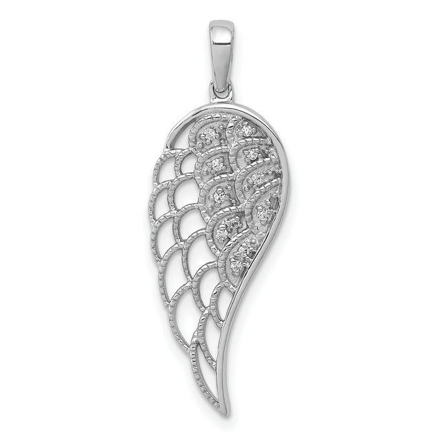 14k White Gold Angel Wing Pendant with Diamond Accents, Memorial and Faith-Inspired Jewelry for Women
