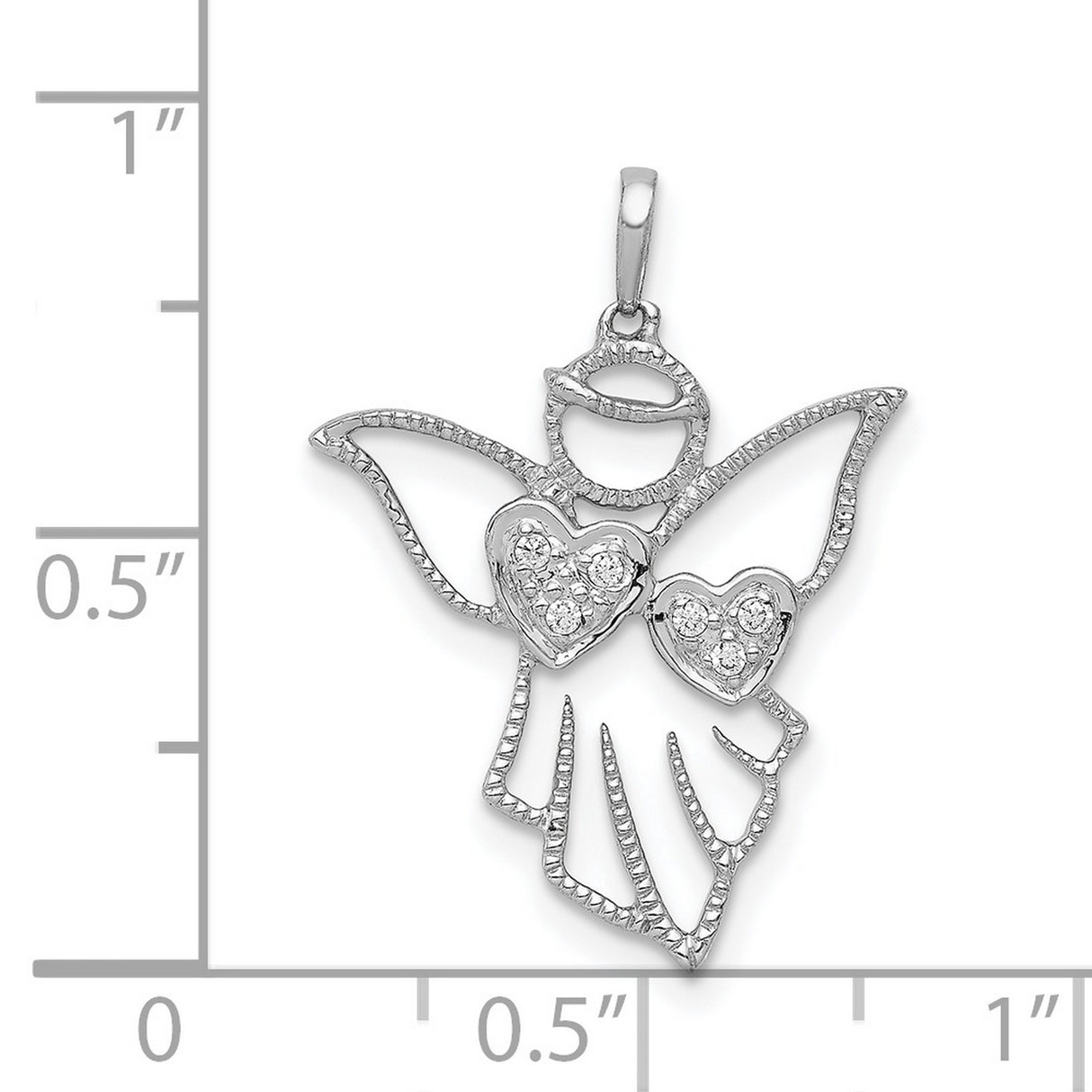 14k White Gold Angel Pendant with Diamond Accents, Open Heart Religious Charm for Women