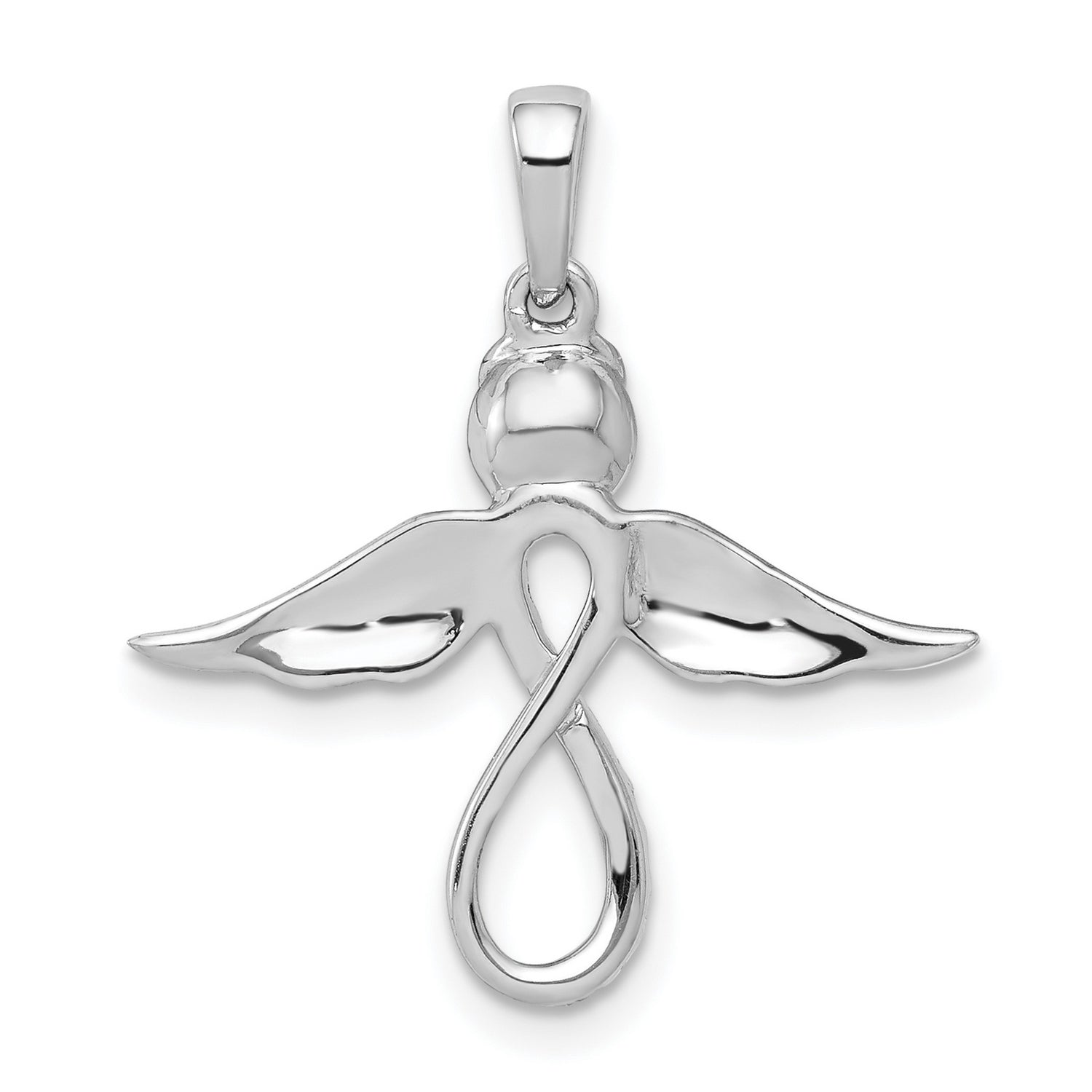 14k White Gold Angel Pendant with Diamonds, Infinity and Wing Design, Spiritual Symbol for Women