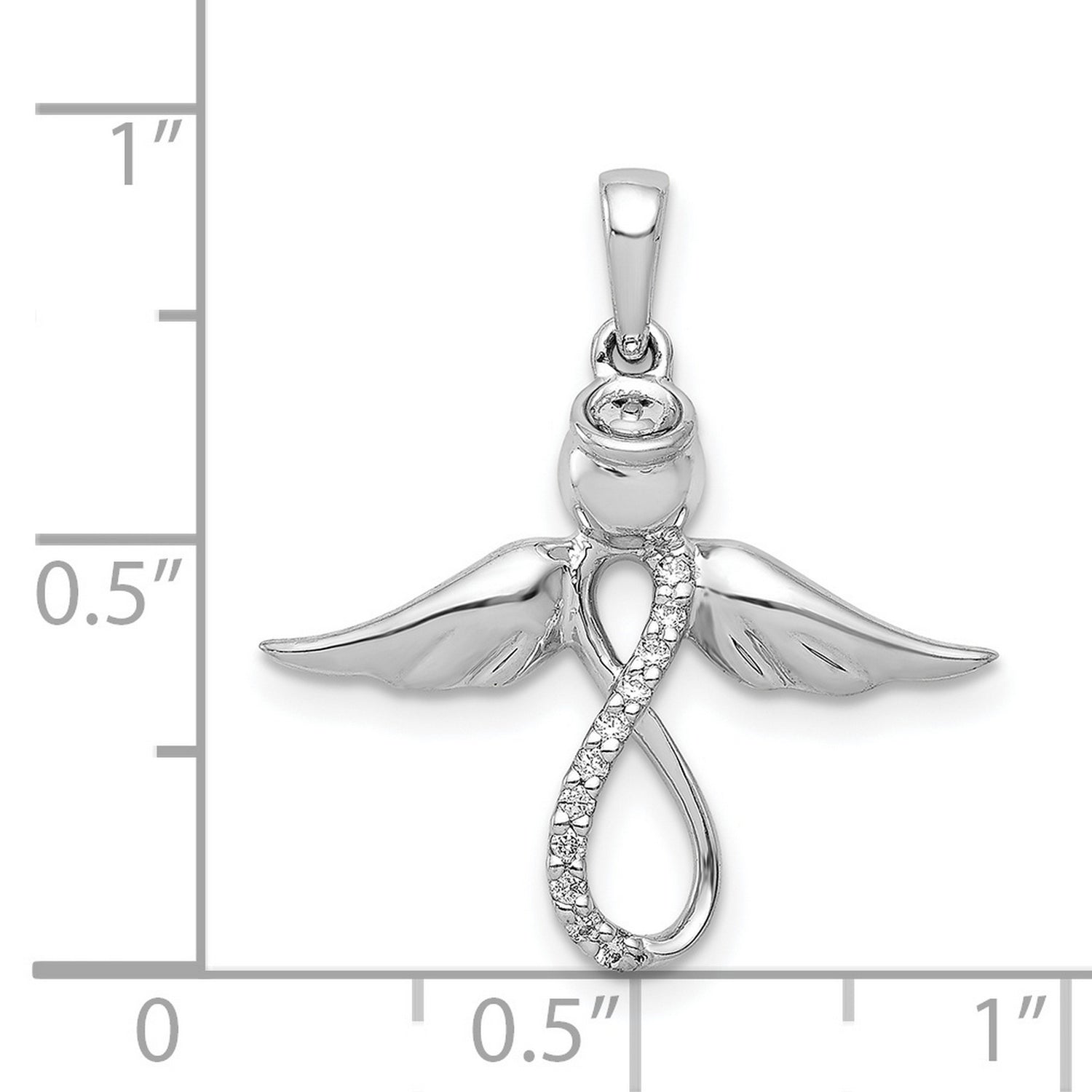 14k White Gold Angel Pendant with Diamonds, Infinity and Wing Design, Spiritual Symbol for Women