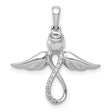 14k White Gold Angel Pendant with Cubic Zirconia, Infinity and Wing Design, Spiritual Symbol for Women