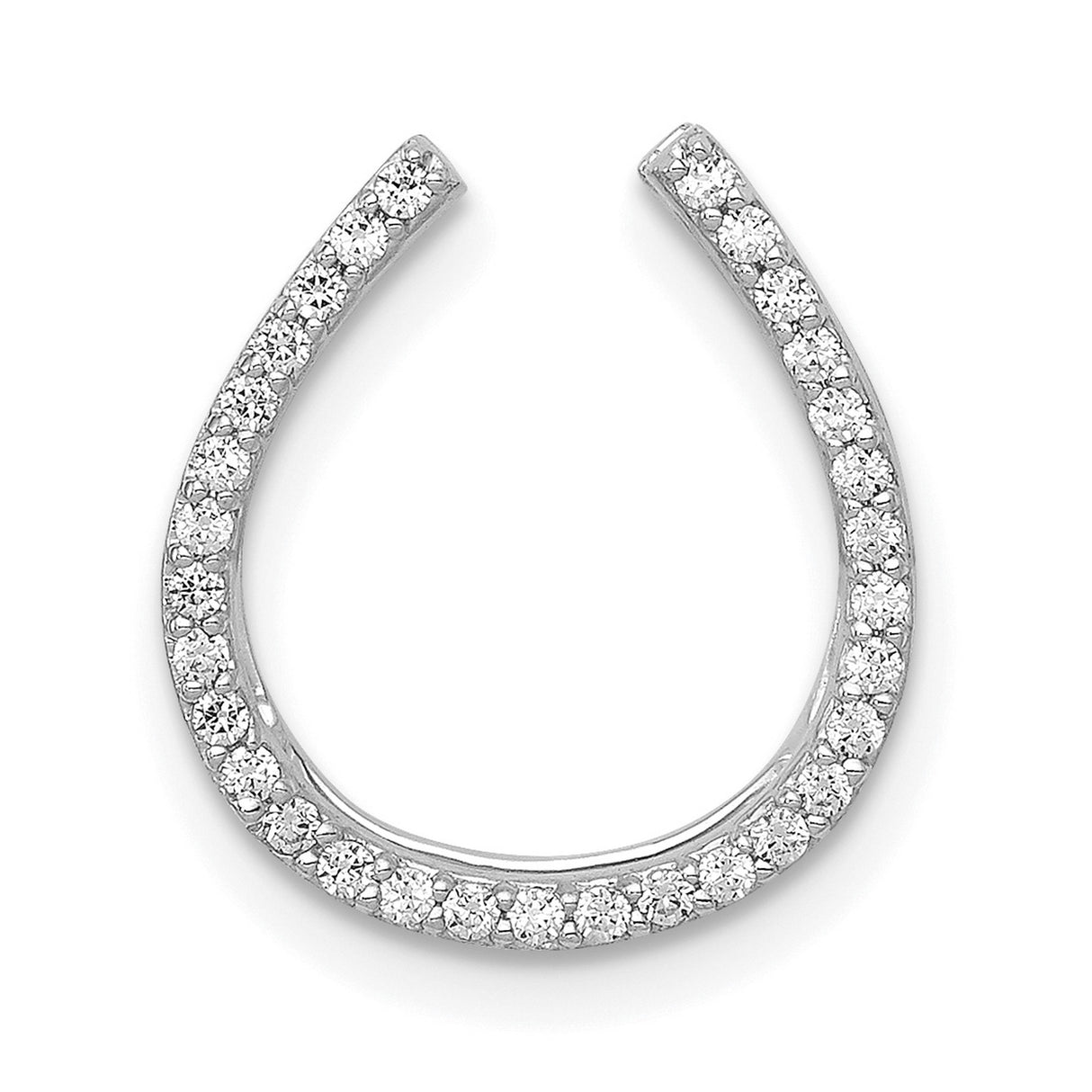 14k White Gold Horseshoe Pendant with Pavé Cubic Zirconia, Western Style Charm