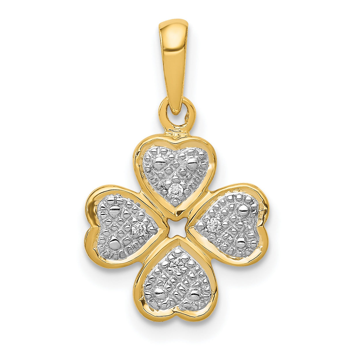 14k Yellow Gold Shamrock Heart Pendant with Diamond and White Gold Accents, Celtic Design
